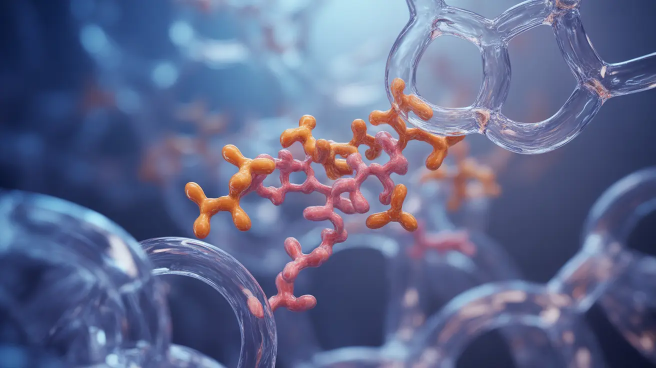 Illustration of lysine molecules interacting within collagen, abstract cellular background with soft blue lighting
