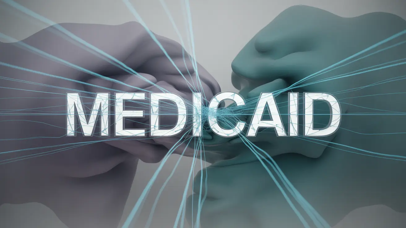 Abstract concept depicting financial pipelines with a break, symbolizing Medicaid funding freeze against a muted background.