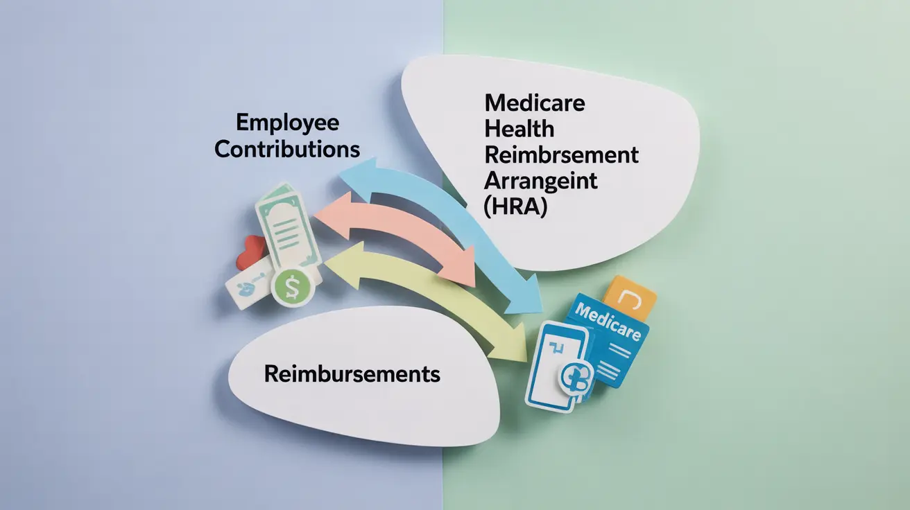 Infographic showing Medicare HRA interactions with flow of funds and reimbursements using pastel colors for education