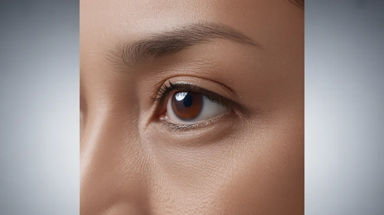 Detailed illustration of monolid eyes anatomy, showing smooth upper eyelid without a crease against an abstract background