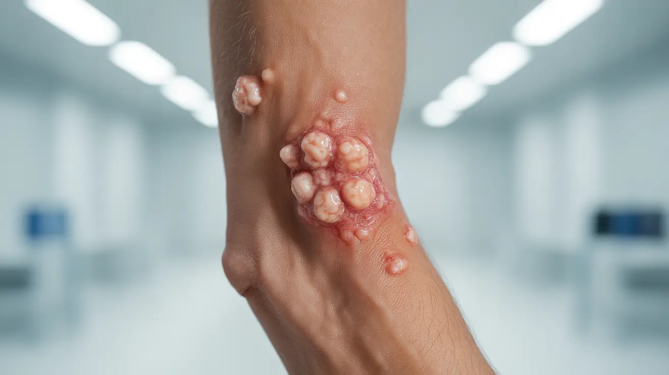 Detailed illustration, close-up view of a MRSA skin infection characterized by red, swollen bumps with pus, set against a clean and sterile clinical background, bright clinical lighting, informative mood.