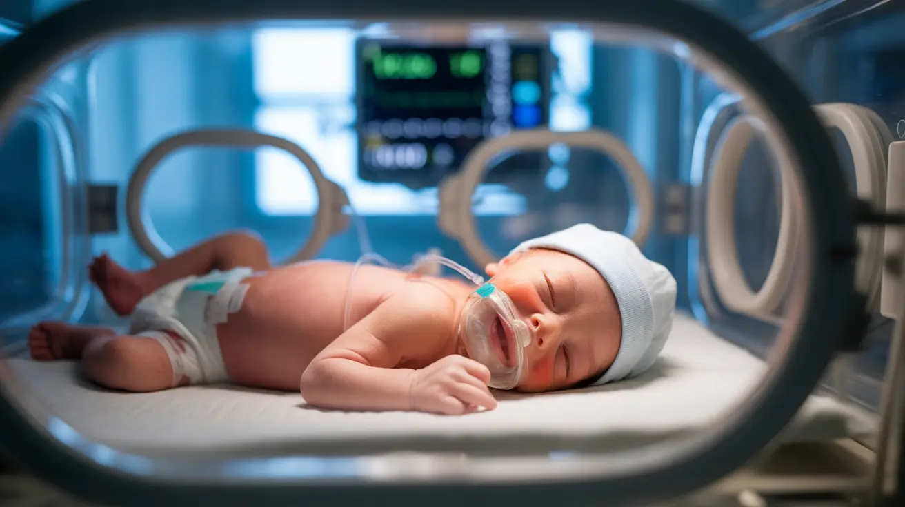 Newborn in incubator with oxygen mask in NICU, surrounded by monitoring equipment, emphasizing medical intervention for birth asphyxia