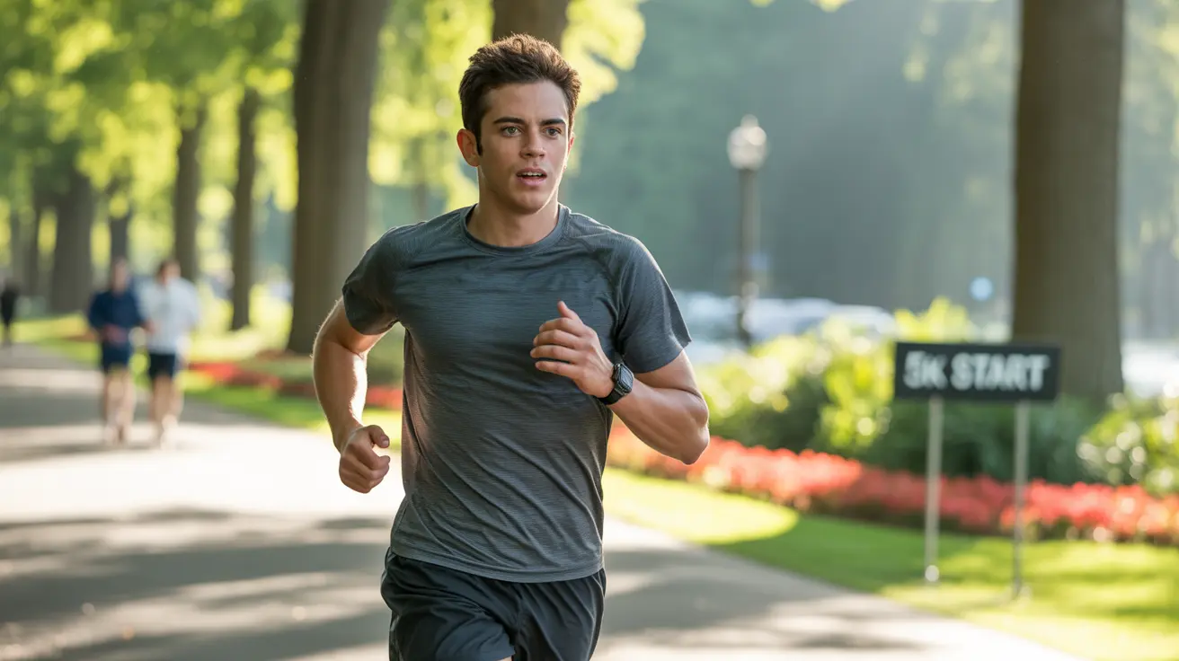 Person running in outdoor park, natural daylight, lush green trees blurred, symbolizing active lifestyle to reduce love handles