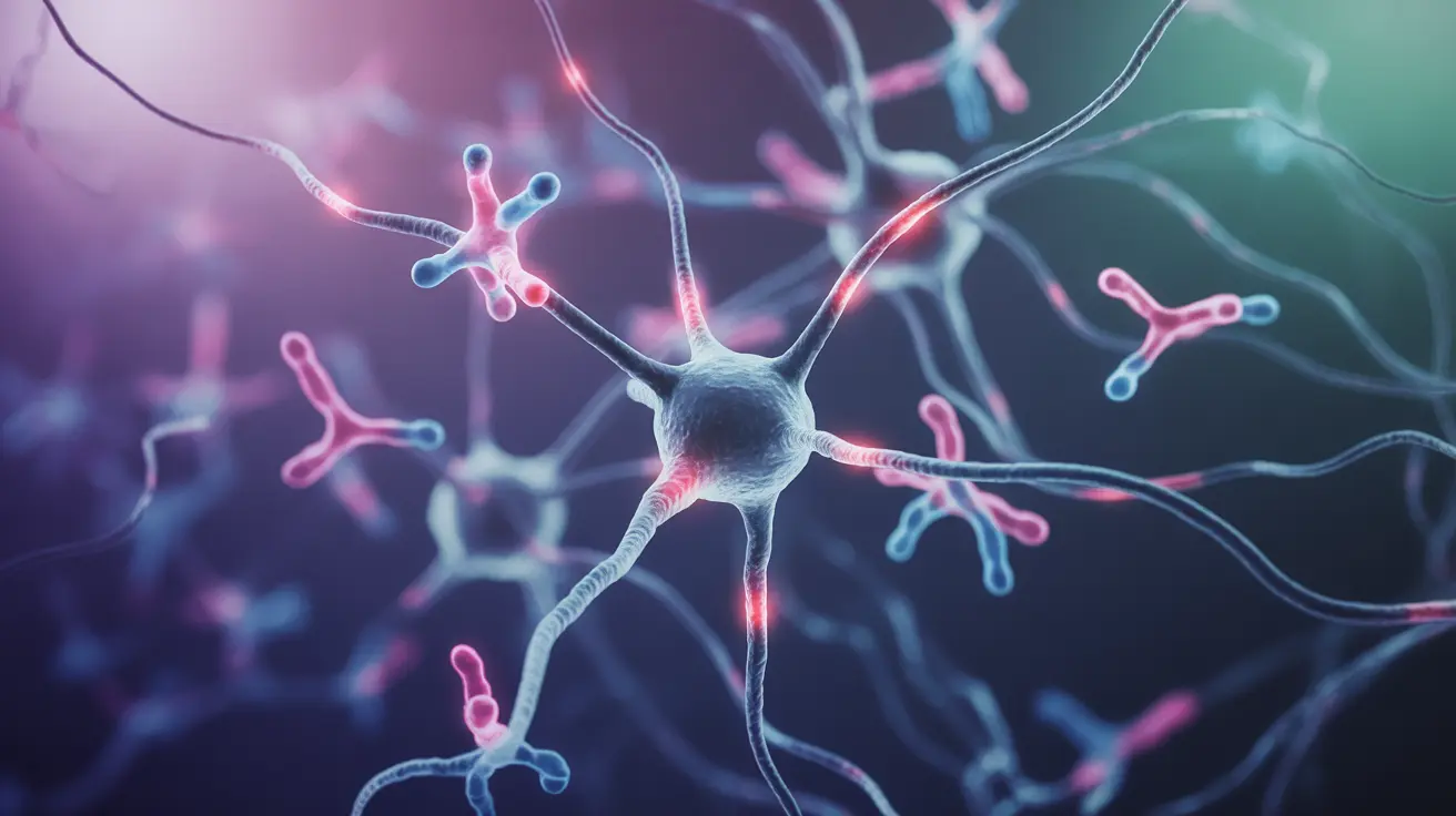 Abstract illustration of interconnected neuron network with chemical symbols for oxytocin and hormones in vibrant, dynamic colors