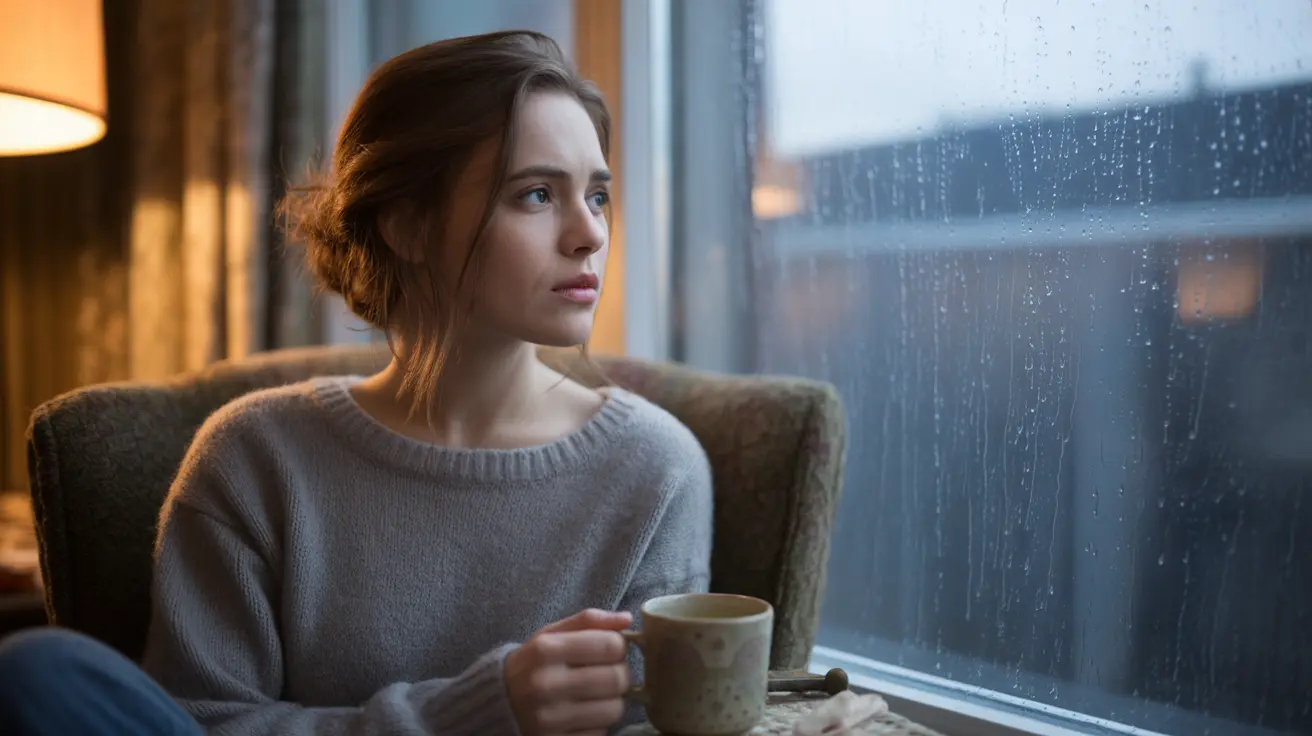 Detailed illustration of a person sitting in a cozy room, deep in thought, reflecting on feelings of inadequacy and pressure, with warm lighting.