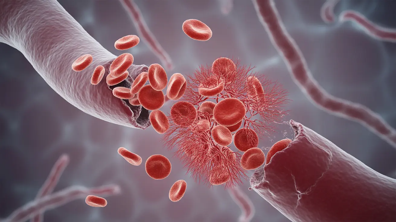 Close-up view of platelets transforming from disc-shapes to sphere forms with projections, forming a clot on damaged blood vessel in abstract microscopic environment.