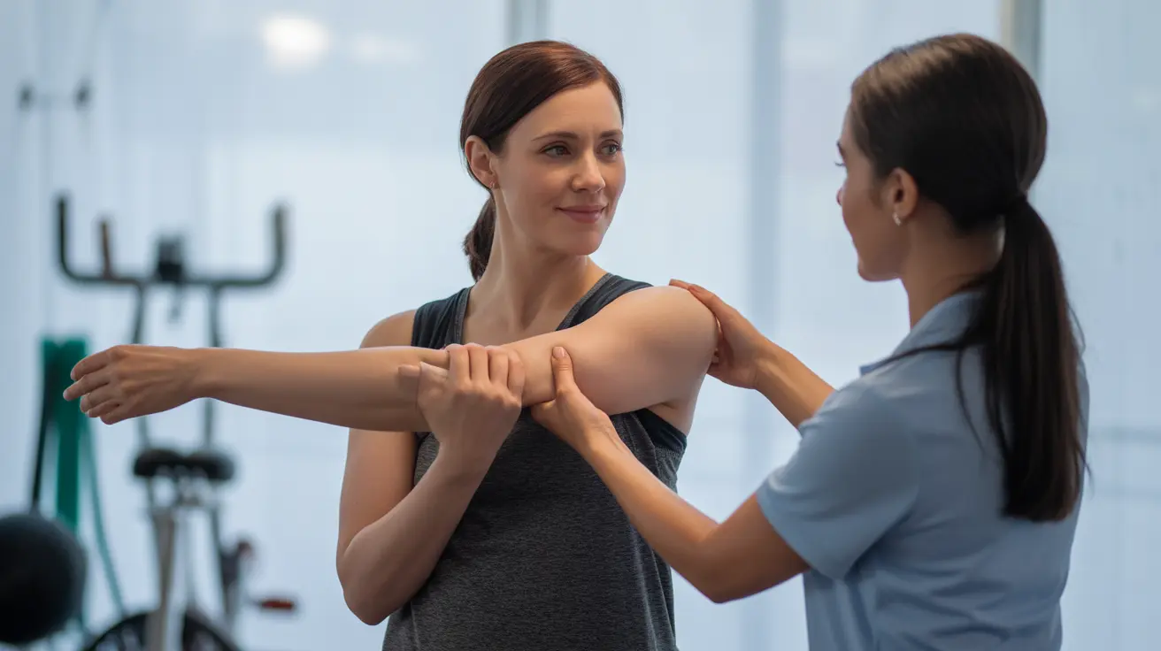 Therapeutic exercises for stroke recovery with a physical therapist in a rehabilitation setting, medical equipment in the background