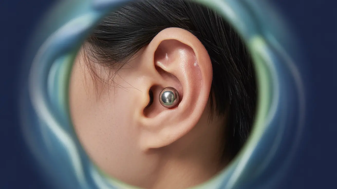 Detailed illustration of a shen men piercing on the upper cartilage of a human ear, highlighting the piercing location and connection to energy flow in traditional Chinese medicine.