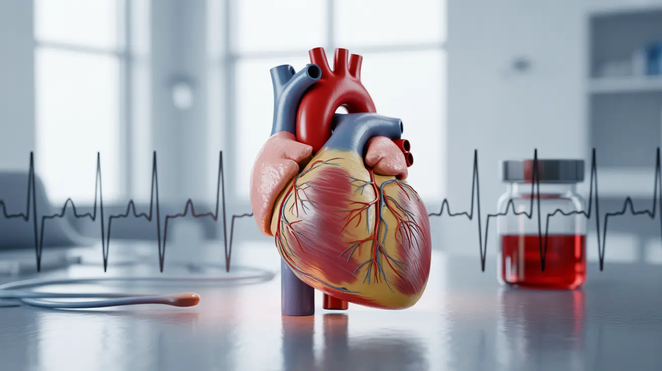 Detailed illustration of the human heart showing silent heart attack characteristics, highlighting symptoms and diagnostic tools like ECG and blood tests in a clinical environment.