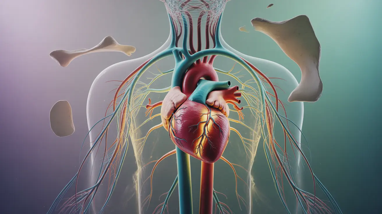 Interconnected lines and shapes show nervous system and heart interaction, depicting stress and dehydration effects on head and heart against a medical-themed background