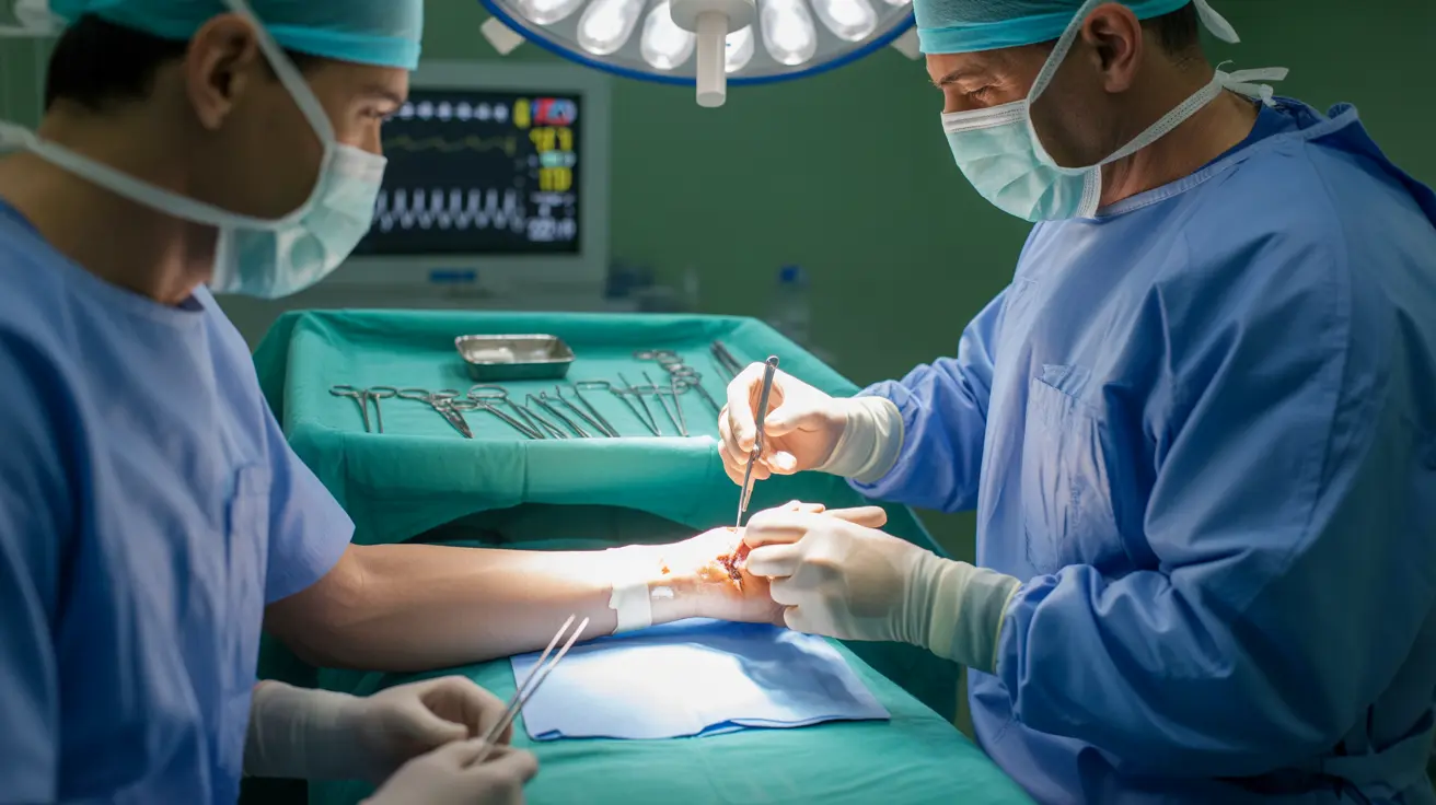 Detailed illustration of a surgical room during an excisional biopsy, showcasing a surgeon carefully removing a suspicious tissue area from a patient under anesthesia.