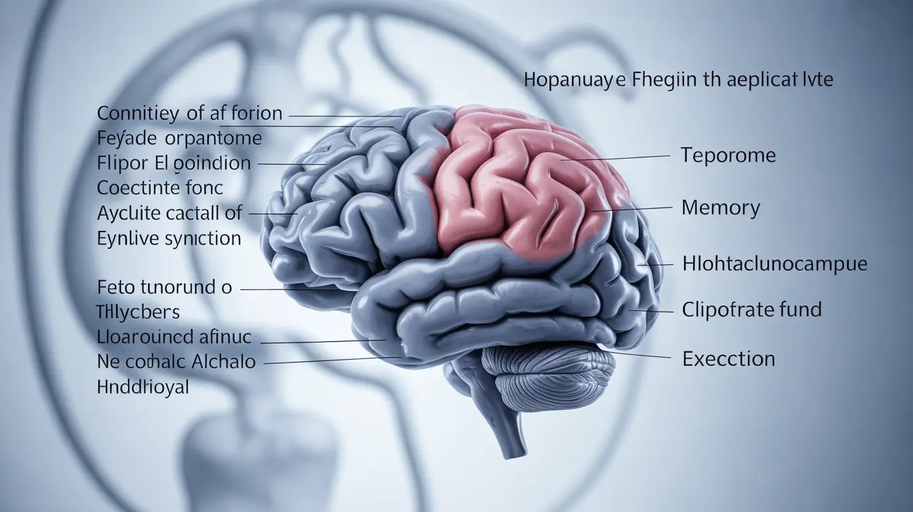 Detailed illustration of teenage brain with highlighted sections impacted by fetal alcohol syndrome, clear labels and annotations, bright clinical light.
