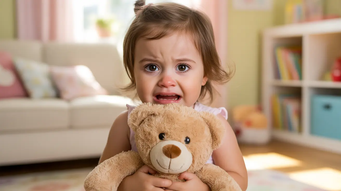 A toddler having a temper tantrum in a cozy, child-friendly home with natural daylight highlighting their expressive face.