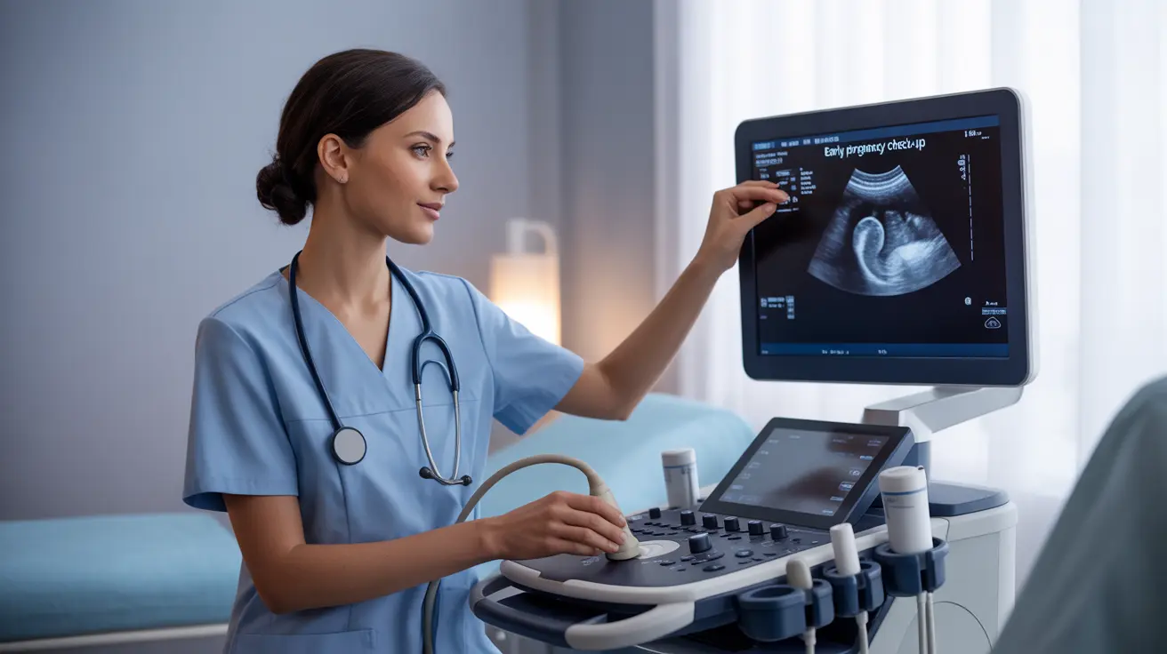 Healthcare professional preparing a transvaginal ultrasound in a clinical room with ultrasound machine and probe, focused on patient comfort